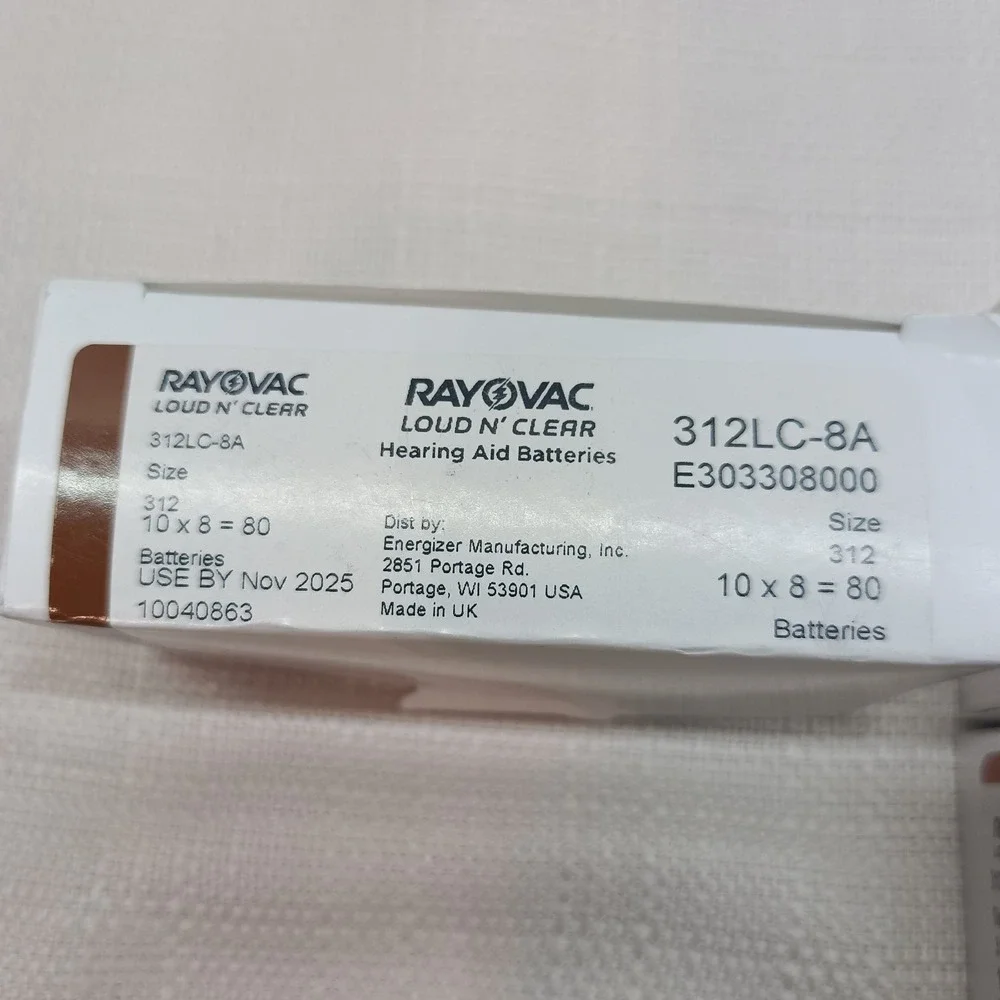 Rayovac Loud N' Clear Sz 312 Hearing Aid Batteries 53 Packs Of 8 Total 424‎